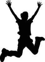 AI generated Silhouette young man jump happy enjoy life full body vector