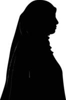 AI generated Silhouette women hijab half top body black color only vector