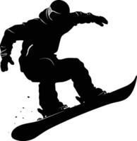 AI generated Silhouette snowboard jumps in the air black color only vector