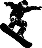 ai generado silueta tabla de snowboard saltos en el aire negro color solamente vector