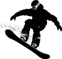 AI generated Silhouette snowboard jumps in the air black color only vector