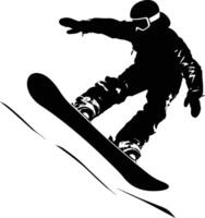 ai generado silueta tabla de snowboard saltos en el aire negro color solamente vector