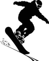 AI generated Silhouette snowboard jumps in the air black color only vector