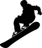 AI generated Silhouette snowboard jumps in the air black color only vector