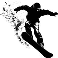 AI generated Silhouette snowboard jumps in the air black color only vector
