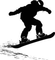 AI generated Silhouette snowboard jumps in the air black color only vector