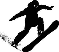 AI generated Silhouette snowboard jumps in the air black color only vector