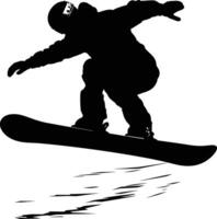 AI generated Silhouette snowboard jumps in the air black color only vector