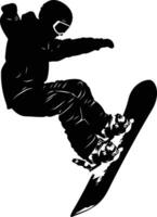 AI generated Silhouette snowboard jumps in the air black color only vector