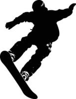 ai generado silueta tabla de snowboard saltos en el aire negro color solamente vector