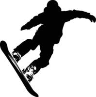 ai generado silueta tabla de snowboard saltos en el aire negro color solamente vector