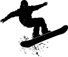 AI generated Silhouette snowboard jumps in the air black color only vector