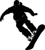 ai generado silueta tabla de snowboard saltos en el aire negro color solamente vector