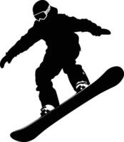 AI generated Silhouette snowboard jumps in the air black color only vector