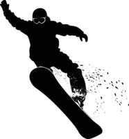 AI generated Silhouette snowboard jumps in the air black color only vector