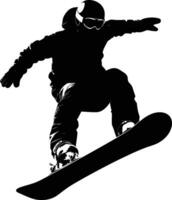 ai generado silueta tabla de snowboard saltos en el aire negro color solamente vector