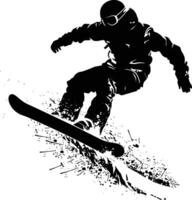 AI generated Silhouette snowboard jumps in the air black color only vector