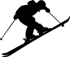 AI generated Silhouette ski jumps in the air black color only full body vector