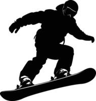 AI generated Silhouette snowboard jumps in the air black color only vector