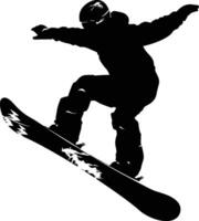 AI generated Silhouette snowboard jumps in the air black color only vector