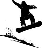 AI generated Silhouette snowboard jumps in the air black color only vector