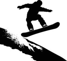 AI generated Silhouette snowboard jumps in the air black color only vector