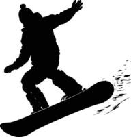 AI generated Silhouette snowboard jumps in the air black color only vector