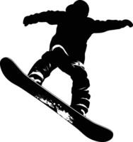 ai generado silueta tabla de snowboard saltos en el aire negro color solamente vector