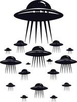 AI generated Silhouette space invaders by UFO black color only vector