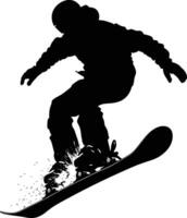 ai generado silueta tabla de snowboard saltos en el aire negro color solamente vector