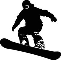 AI generated Silhouette snowboard jumps in the air black color only vector