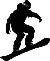 AI generated Silhouette snowboard jumps in the air black color only vector