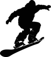 ai generado silueta tabla de snowboard saltos en el aire negro color solamente vector