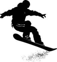 AI generated Silhouette snowboard jumps in the air black color only vector