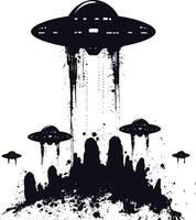 AI generated Silhouette space invaders by UFO black color only vector