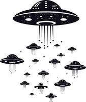 AI generated Silhouette space invaders by UFO black color only vector