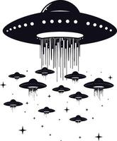 AI generated Silhouette space invaders by UFO black color only vector