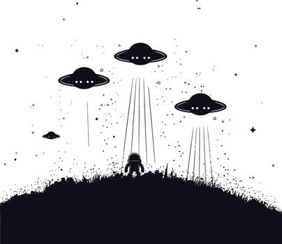 AI generated Silhouette space invaders by UFO black color only vector