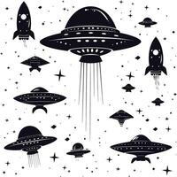 AI generated Silhouette space invaders by UFO black color only vector