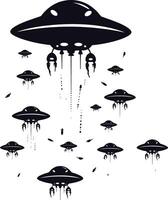 AI generated Silhouette space invaders by UFO black color only vector