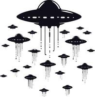 AI generated Silhouette space invaders by UFO black color only vector