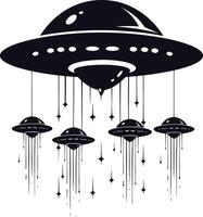 AI generated Silhouette space invaders by UFO black color only vector