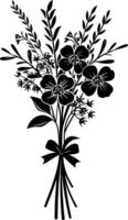 AI generated Silhouette spring flower bouquet tied with ribbon black color only vector