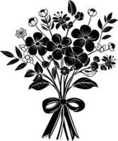 AI generated Silhouette spring flower bouquet tied with ribbon black color only vector