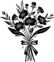 AI generated Silhouette spring flower bouquet tied with ribbon black color only vector