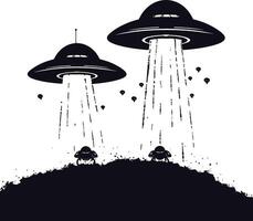 AI generated Silhouette space invaders by UFO black color only vector