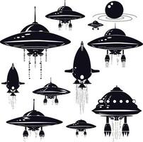 AI generated Silhouette space invaders by UFO black color only vector