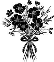 AI generated Silhouette spring flower bouquet tied with ribbon black color only vector