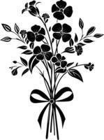 AI generated Silhouette spring flower bouquet tied with ribbon black color only vector