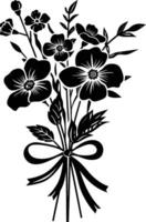 AI generated Silhouette spring flower bouquet tied with ribbon black color only vector